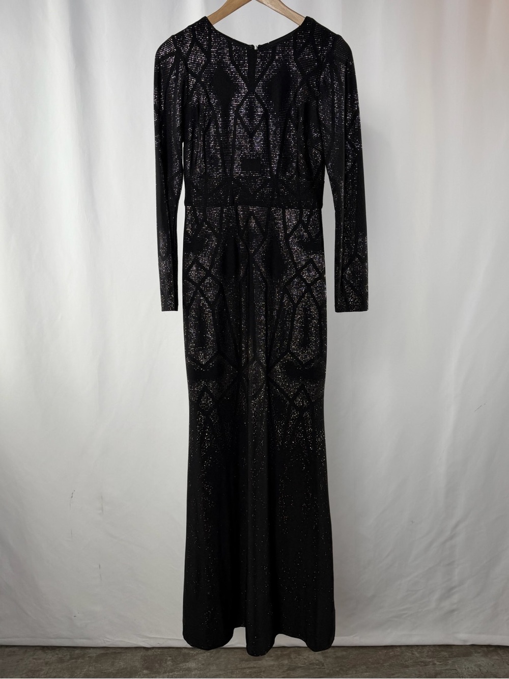 Betsy & Adam Long Sleeve Evening Gown in Black Sparkle Size Petite 4